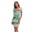 Women's new elegant dress summer new V-neck print bag hip pencil skirt