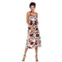 Women's printed fashion suspender dress new backless chiffon skirt