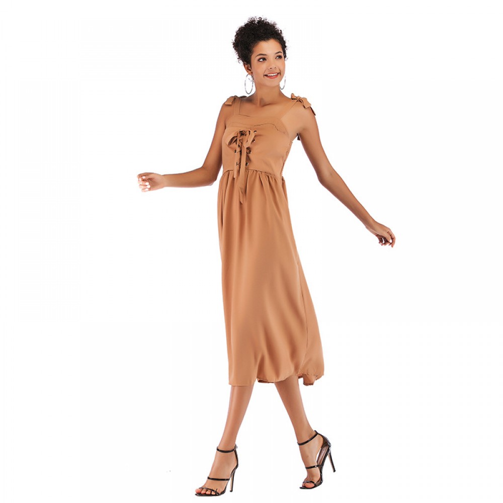 Summer women's lace-up bow strapless strap chiffon dress