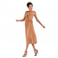 Summer women's lace-up bow strapless strap chiffon dress