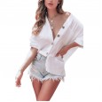 Ladies top new style button long sleeve shirt