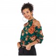 Spring and summer new printed tops street hipsters pullover sexy strapless slim chiffon shirt women