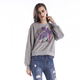 Plus size sweater women's round neck loose printed long-sleeved t-shirt casual comfortable sweater new women