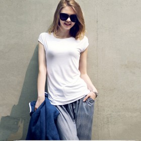 Spring and summer new women's simple backless t-shirt slim short-sleeved solid color bottoming shirt
