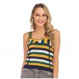 Summer new women's vibrant color matching striped sling knit sweater sleeveless short vest
