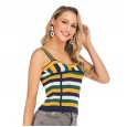 Summer new women's vibrant color matching striped sling knit sweater sleeveless short vest