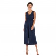 Summer new V-neck waist casual nine-point pants chiffon jumpsuit female wide legs