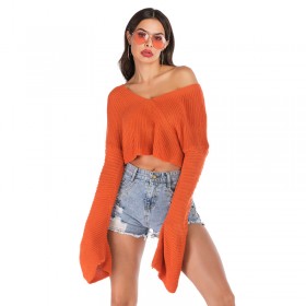 Short section exposed navel sweater women's autumn and winter loose lazy solid color sweater coat