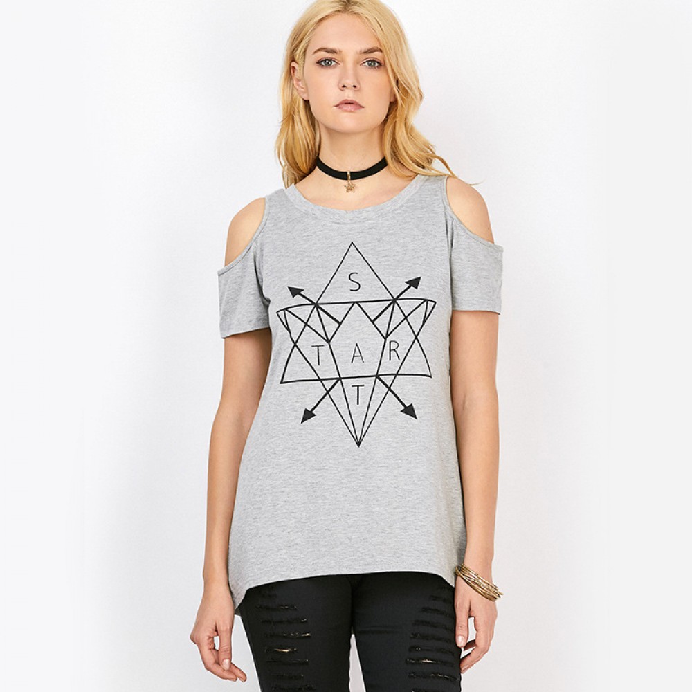 Summer new geometric element sexy strapless women's T-shirt fashion short sleeve top