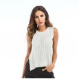 Thin section knitted T-shirt round neck sexy hollow vest hem split open backless sleeveless top women