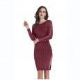 Spring dress new split button decorative knit dress tight-fitting mid-length bag hip skirt female