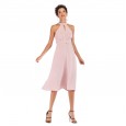 Summer pink hanging neck straps waist dress dress cutout long skirt