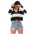 Autumn new sweater women wave side V-neck stripe loose sweater women