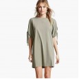 Summer new solid color women's T-shirt mid-length splicing short-sleeved top