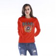 Sweater women's new round neck hole print casual loose large size women's shirt