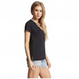 Summer hollow V-neck wide loose fork solid color top women's fashion short-sleeved t-shirt