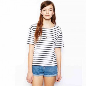 Hot Sale New Navy Style Striped Top Round Neck Short Sleeve XL Women's T-Shirt