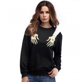 Spring new eyes arm personality printed t-shirt top round neck loose long sleeve sweater