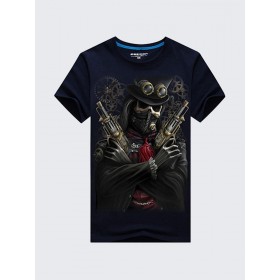 Plus Size S-4XL Black Skull 3D Printed Short Tees Casual Round Neck Short Sleeved T-shirt - Black S 