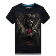 Plus Size S-4XL Black Skull 3D Printed Short Tees Casual Round Neck Short Sleeved T-shirt - Black S 