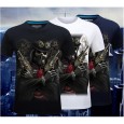Plus Size S-4XL Black Skull 3D Printed Short Tees Casual Round Neck Short Sleeved T-shirt - Black S 