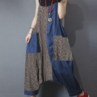 Leopard Print Patchwork Loose Causal Harem Jumpsuit - 3XL Black 