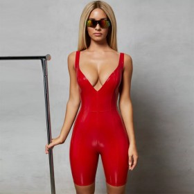 Hot sale women PU leather deep V jumpsuit sexy jumpsuit 8254