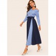 Women's striped stitching long dress women's summer