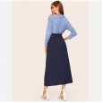 Women's striped stitching long dress women's summer
