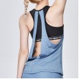 New fake two-piece sports vest female hollow fitness clothes running breathable sportswear solid color bra wave point sleeveless