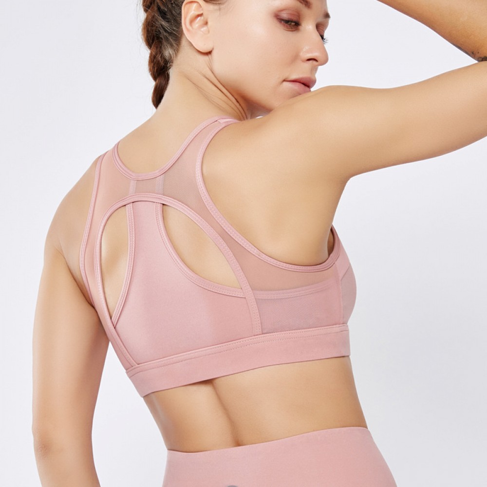 Mesh splicing sports bra type double-sided nylon running fitness beautiful back shockproof yoga bra