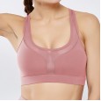 New back pocket sports bra shockproof horizontal stripe mesh splicing sports underwear yoga suit