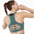New back pocket sports bra shockproof horizontal stripe mesh splicing sports underwear yoga suit