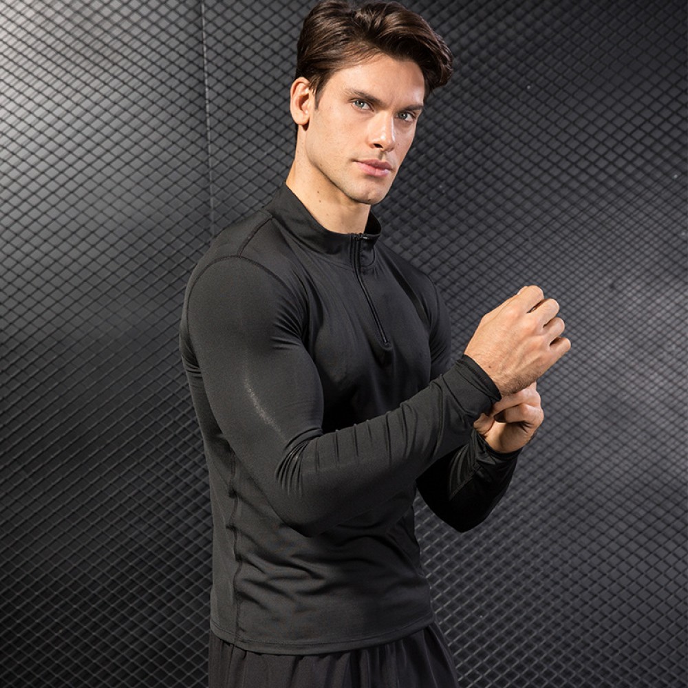 Men's fall / winter sports sweater fitness running training long-sleeved half-zip elastic quick-drying stand-up collar sweater 9004