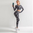 Seamless camouflage suit female high elasticity fitness fitness yoga two-piece suit