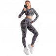 Seamless camouflage suit female high elasticity fitness fitness yoga two-piece suit