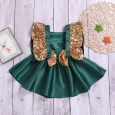 Children's clothing girl temperament sleeveless flower army green dress