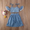 Children's clothing children's suit summer polka dot suspender jacket denim shorts short skirt three-piece suit