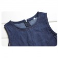 Children's Skirt Sleeveless Girls Denim Vest Skirt One Piece Wavy Skirt Suit