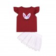 Children's skirt summer new children's suit flying sleeve cartoon T-shirt lace edge hollow skirt