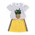 Children's clothing summer children's new suit female strapless wave point pineapple short sleeve straight lace skirt suit