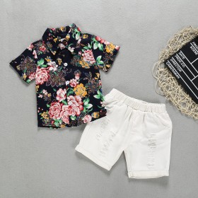 Children's clothing summer children's suit boy retro flower shirt white shorts two-piece set