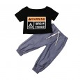 Casual children's clothing summer new girl short-sleeved letter black shirt solid color trousers two-piece suit