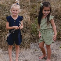 Children's clothing new summer baby boy flying sleeve shorts single-breasted bow jumpsuit