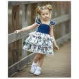 Girls print dress baby vest skirt small flying sleeve lace denim cake skirt