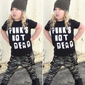 Trendy men and women baby letter short sleeve T-shirt camouflage trousers two-piece suit