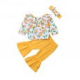 New style 0-4 years old lively printed lemon long sleeve shirt flared pants trousers