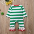 Children's clothing autumn new girl long-sleeved Santa Claus green stripe bow flared pants jumpsuit