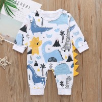 New autumn long-sleeved cartoon men and women baby jumpsuit dinosaur print baby round neck robe robe