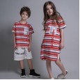 Girls Striped Straight Skirt Boys Round Neck Short Sleeve Summer Children Brother and Sister Dresses